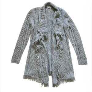 Dtlm REPEAT Cardigan Sweater Womens 38 Small Gray Fringe Open Front Long Sleeve